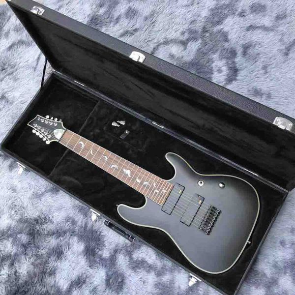 custom grand 9 strings dp damien plati electric guitar in black satin color with rectangle hardcase
custom grand 9 strings dp damien plati electric guitar in black satin color with rectangle hardcase