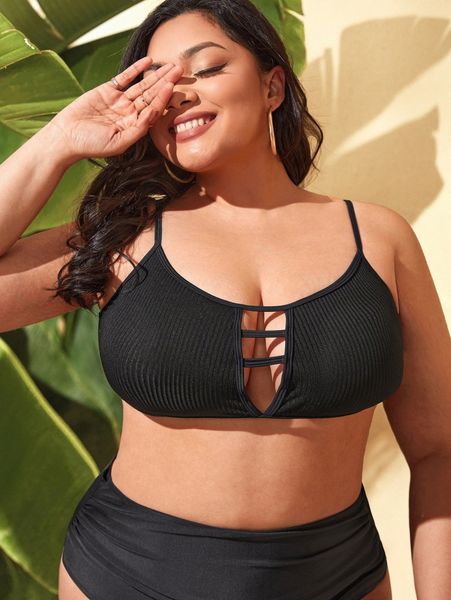 plus ladder cut-out bikini d6pp#, Black