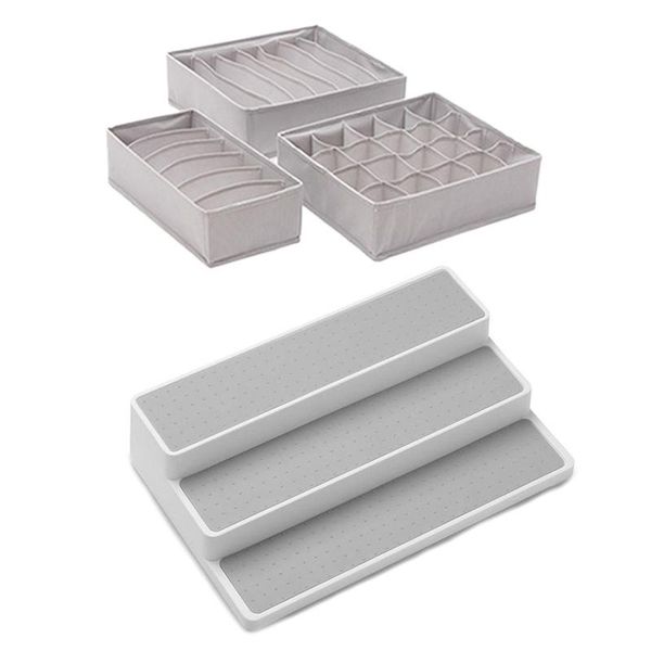 -1x non-slip three-layer spice rack shelf seasoning & 3pcs non-woven fabric underwear storage box gray kitchen organization
-1x non-slip three-layer spice rack shelf seasoning & 3pcs non-woven fabric underwear storage box gray kitchen organization