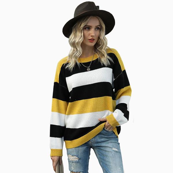 women's sweaters autumn striped o-neck blouse oversized korean sweater blusas femininas de verão, White;black
women's sweaters autumn striped o-neck blouse oversized korean sweater blusas femininas de verão, White;black