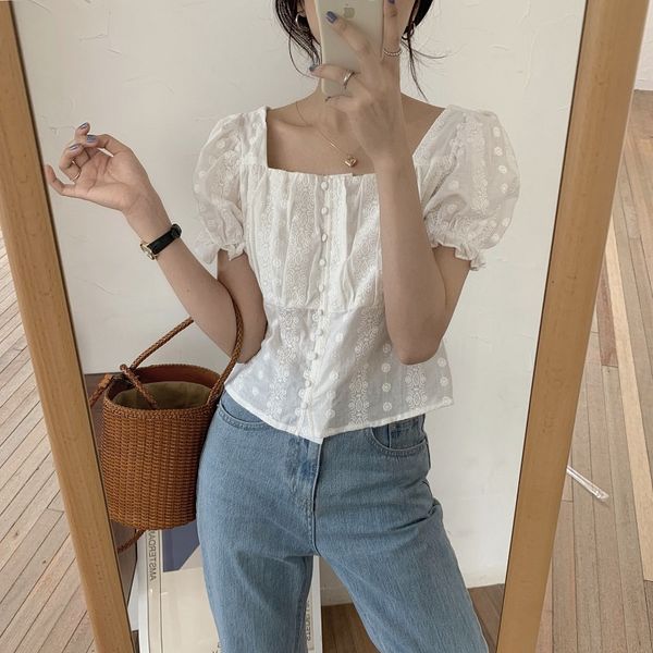 dress vintage sweet square collar lace up solid cute chic retro gentle embroidered bubble sleeve short shirts, White
dress vintage sweet square collar lace up solid cute chic retro gentle embroidered bubble sleeve short shirts, White