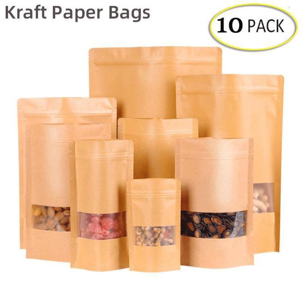 10pcs kraft paper bags brown with window stand up resealable grip pouches tea coffee bean candy packaging storage
10pcs kraft paper bags brown with window stand up resealable grip pouches tea coffee bean candy packaging storage