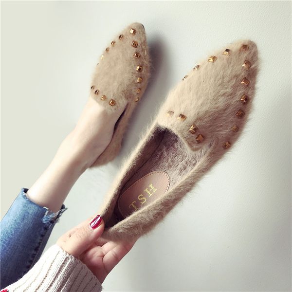 sandals metal rivets ladies pointy toe shoes winter warm fur loafers apricot/black plush soft sole flats cozy slip on pregnant moc
sandals metal rivets ladies pointy toe shoes winter warm fur loafers apricot/black plush soft sole flats cozy slip on pregnant moc