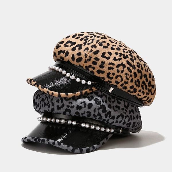 berets fashion leopard women military hat spring autumn sailor hats ladies beret caps flat pearl travel cadet octagonal outdoor, Blue;gray 
berets fashion leopard women military hat spring autumn sailor hats ladies beret caps flat pearl travel cadet octagonal outdoor, Blue;gray