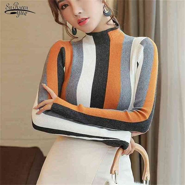 autumn fashion knit sweater turtleneck long sleeve pullovers women s striped slim casual clothing 1327 210421, White;black
autumn fashion knit sweater turtleneck long sleeve pullovers women s striped slim casual clothing 1327 210421, White;black