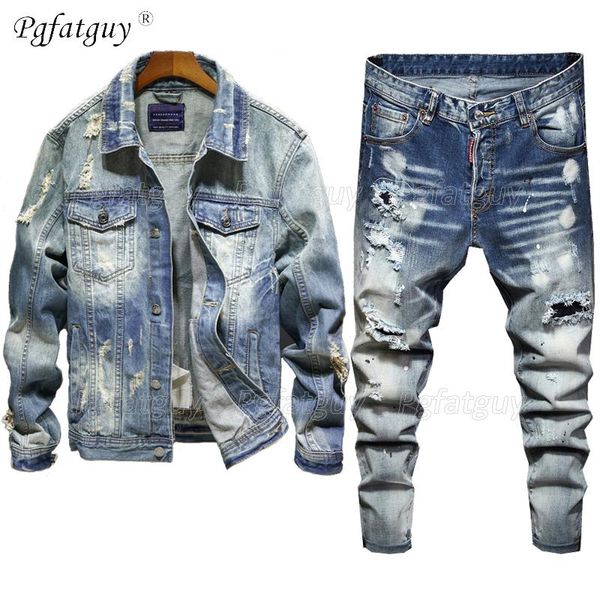 men's tracksuits ripped hole sets spring autumn lapel denim jacket + stretch jeans tattered whiten 2 piece set conjuntos de hombres, Gray
men's tracksuits ripped hole sets spring autumn lapel denim jacket + stretch jeans tattered whiten 2 piece set conjuntos de hombres, Gray