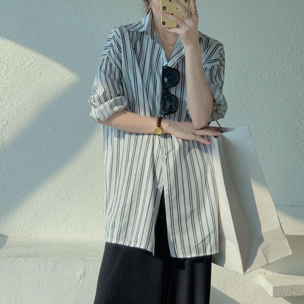 women's blouses & shirts 2021 women summer full sleeve oversized striped blouse turn-down collar loose shirt single breasted, White
women's blouses & shirts 2021 women summer full sleeve oversized striped blouse turn-down collar loose shirt single breasted, White