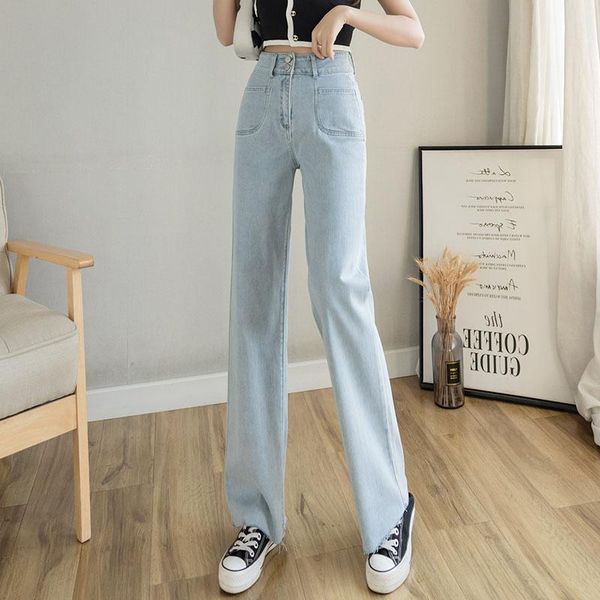 women's jeans waist women in the summer of 2021 sense vertical sweep floor ice silk straight wide-legged pants, Blue
women's jeans waist women in the summer of 2021 sense vertical sweep floor ice silk straight wide-legged pants, Blue