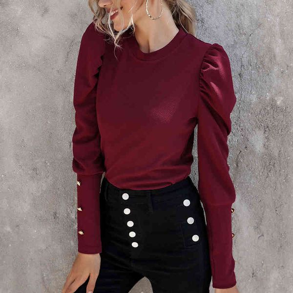 t-shirt for women autumn winter solid color women's slim fit blouses female full casual t shirt puff sleeve 210514, White
t-shirt for women autumn winter solid color women's slim fit blouses female full casual t shirt puff sleeve 210514, White