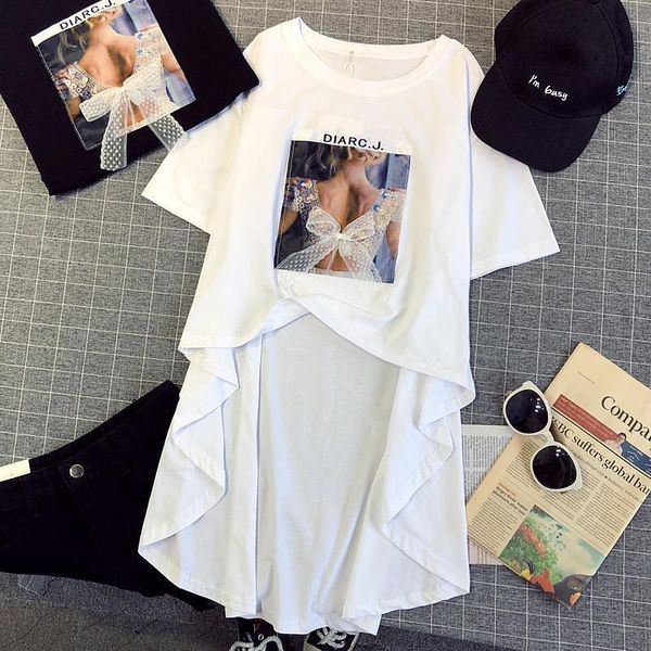 women's t-shirt summer women irregualr t-shirts femme long back black tees woman print white
women's t-shirt summer women irregualr t-shirts femme long back black tees woman print white