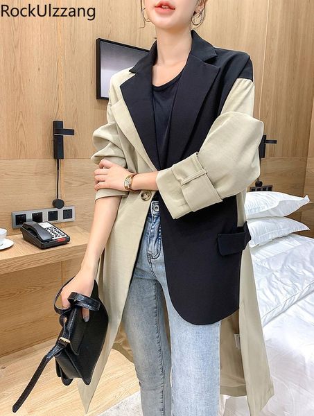 women's trench coats patchwork fake two piece contrast lapel blazer long belt sashes coat irregular slim chaqueta office outwear windbr, Tan;black
women's trench coats patchwork fake two piece contrast lapel blazer long belt sashes coat irregular slim chaqueta office outwear windbr, Tan;black