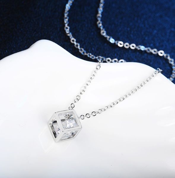 european and american creative fashion jewelry single necklaces diamond zircon crystal love cube necklace personality trend women's cla, Silver