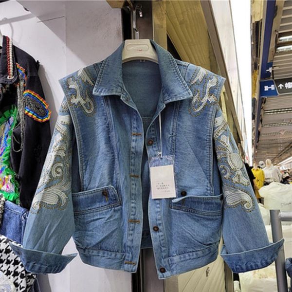 women's jackets vetement femme fashion women long sleeve denim jacket rhinestone embroidery single breasted short coat spring 2021 loos, Black;brown
women's jackets vetement femme fashion women long sleeve denim jacket rhinestone embroidery single breasted short coat spring 2021 loos, Black;brown