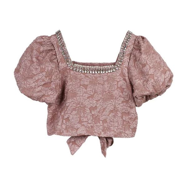women's blouses & shirts heavy industry jacquard beaded cropped blouse chic back elastic bowtie high end puff sleeve square collar, White
women's blouses & shirts heavy industry jacquard beaded cropped blouse chic back elastic bowtie high end puff sleeve square collar, White