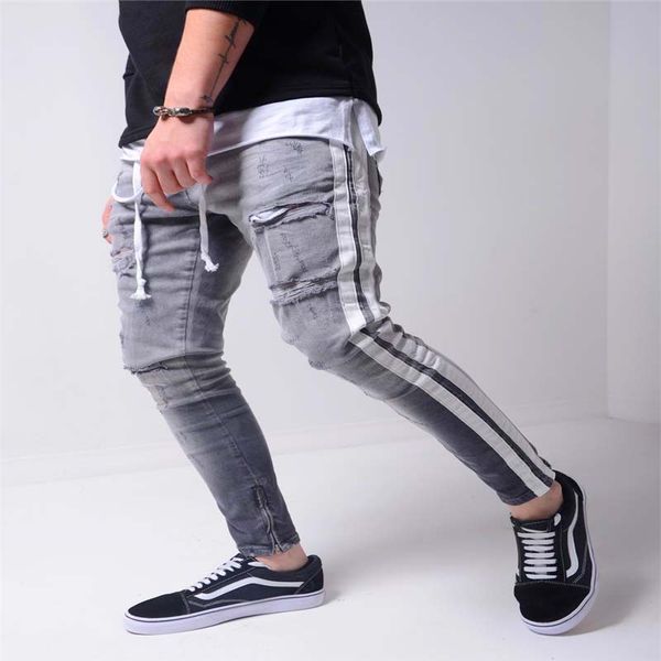 summer mens ripped jeans skinny biker white side striped pencil pants foot mouth zipper hip hop slim men denim trousers clothes, Blue
summer mens ripped jeans skinny biker white side striped pencil pants foot mouth zipper hip hop slim men denim trousers clothes, Blue
