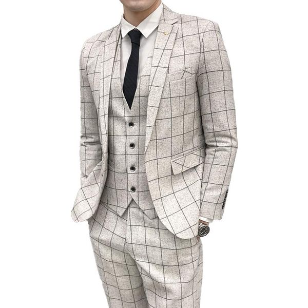 ( jacket + vest pants ) men's fashion boutique plaid formal business suit slim wedding mens beige gray black blue suits & blazers, White;black
( jacket + vest pants ) men's fashion boutique plaid formal business suit slim wedding mens beige gray black blue suits & blazers, White;black