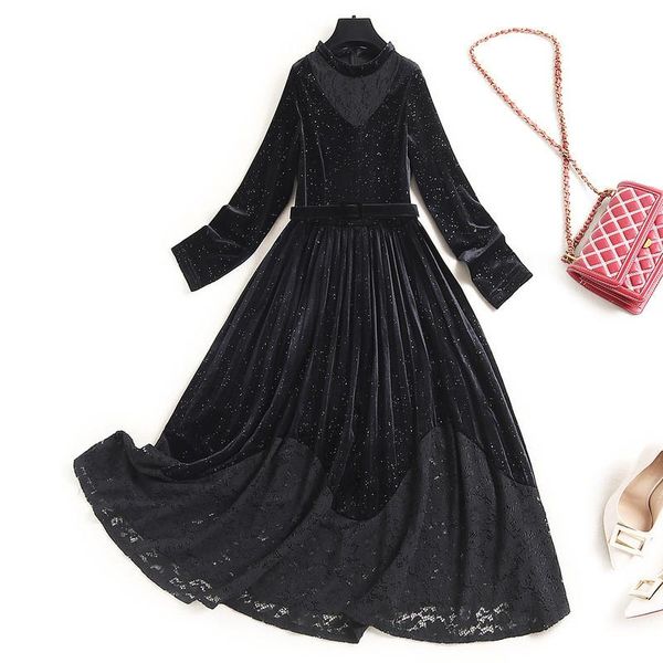 casual dresses 2021 spring elegant lady lace patchwork long sleeve mid calf black velvet dress women clothes vintage vestidos party aline fe, Black;gray
casual dresses 2021 spring elegant lady lace patchwork long sleeve mid calf black velvet dress women clothes vintage vestidos party aline fe, Black;gray