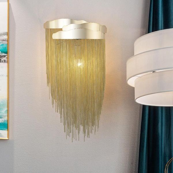 luxury wall lamp modern led sconce silver/gold chain light fixture for bedroom bedside living room home decor lightings
luxury wall lamp modern led sconce silver/gold chain light fixture for bedroom bedside living room home decor lightings