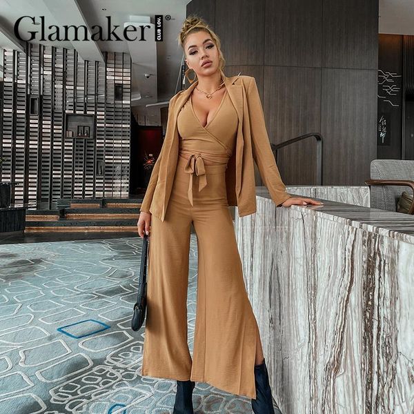 women's two piece pants glamaker elegant 3 suits office ladies blazer with bandage crop and split wide leg autumn winter casual sets, White
women's two piece pants glamaker elegant 3 suits office ladies blazer with bandage crop and split wide leg autumn winter casual sets, White
