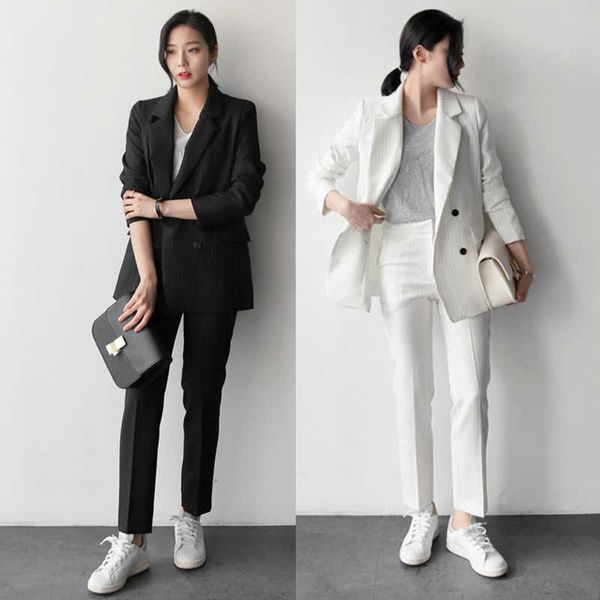 work fashion pant suits 2 piece set for women striped blazer jacket & trouser office suit lady formal 210930, White
work fashion pant suits 2 piece set for women striped blazer jacket & trouser office suit lady formal 210930, White
