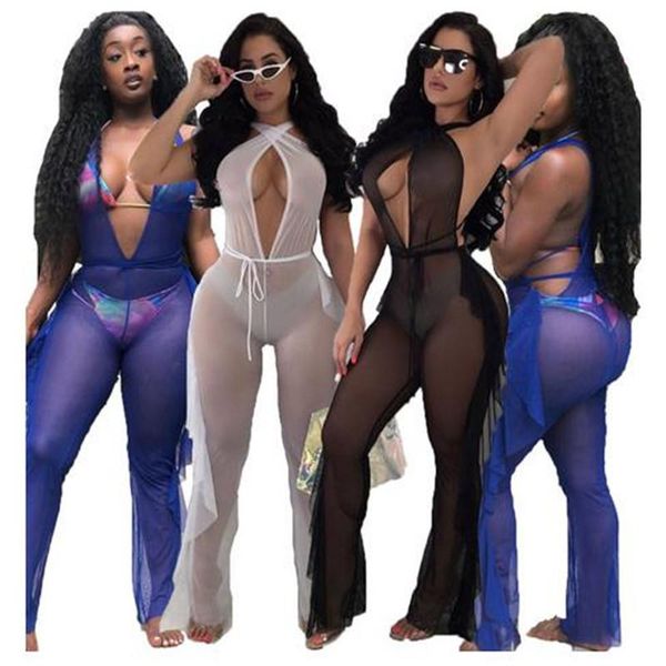women's jumpsuits & rompers hollow out women jumpsuit sheer mesh sleeveless see-through solid color ruffle long pants playsuit female s, Black;white
women's jumpsuits & rompers hollow out women jumpsuit sheer mesh sleeveless see-through solid color ruffle long pants playsuit female s, Black;white