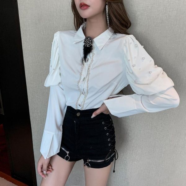 women's tracksuits 2021 fashion long puff sleeve white black beading blouse +high waist bodycon zipper bandage shorts women outfits, Gray
women's tracksuits 2021 fashion long puff sleeve white black beading blouse +high waist bodycon zipper bandage shorts women outfits, Gray