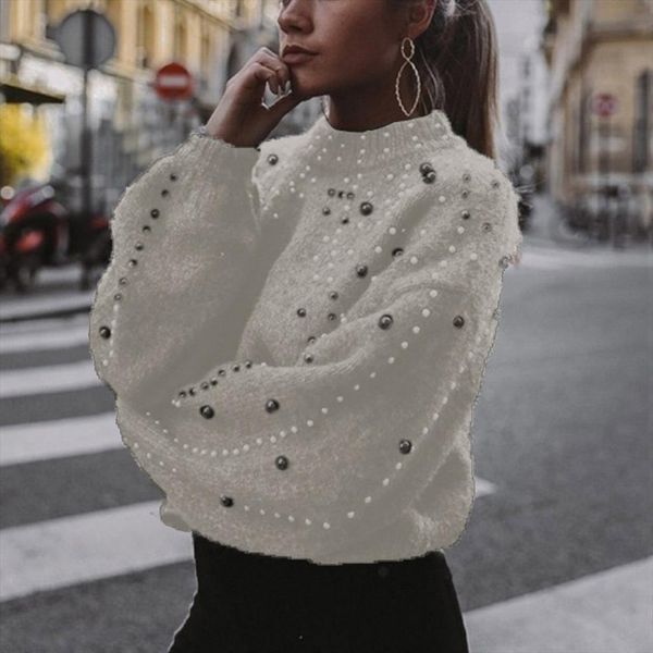 womens casual thick needle sweater long sleeve o neck pullover autumn winter loose pearl femme clothes s5, White;black
womens casual thick needle sweater long sleeve o neck pullover autumn winter loose pearl femme clothes s5, White;black