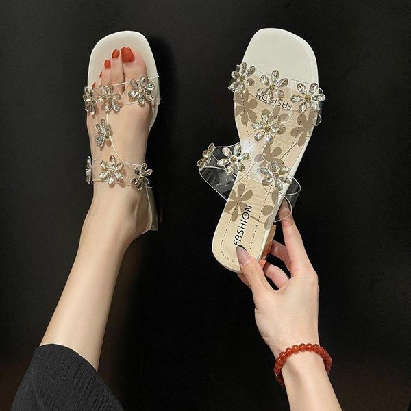 rhinestone slippers ladies flower party women's shoes summer low-heel fashion sandals, Black
rhinestone slippers ladies flower party women's shoes summer low-heel fashion sandals, Black