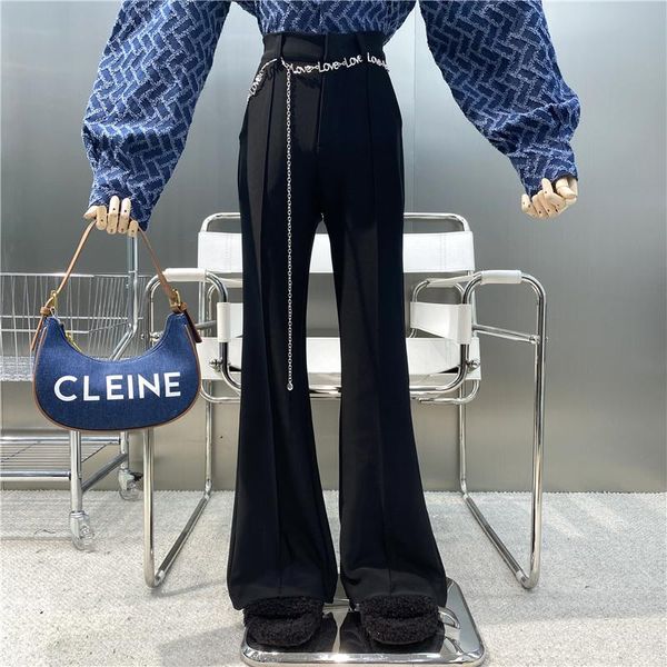 women's pants & capris niche design 2021 heavy metal letter chain waist black micro flare suit versatile slim straight floor mopping tr, Black;white
women's pants & capris niche design 2021 heavy metal letter chain waist black micro flare suit versatile slim straight floor mopping tr, Black;white