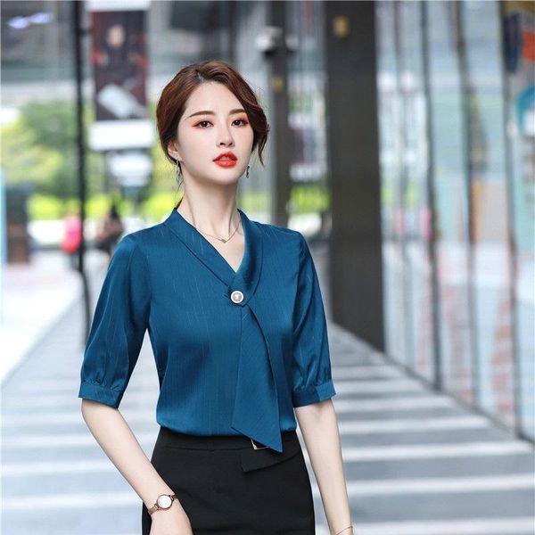 women's blouses & shirts half sleeve elegant blue spring summer chiffon for women business office work wear blouse female clothes, White
women's blouses & shirts half sleeve elegant blue spring summer chiffon for women business office work wear blouse female clothes, White