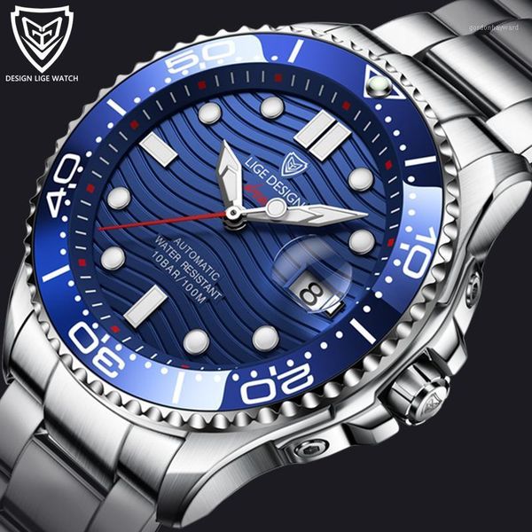 wristwatches 2021 lige business mechanical mens watches 100m waterproof clock diving automatic date stainless steel watch, Slivery;brown 
wristwatches 2021 lige business mechanical mens watches 100m waterproof clock diving automatic date stainless steel watch, Slivery;brown