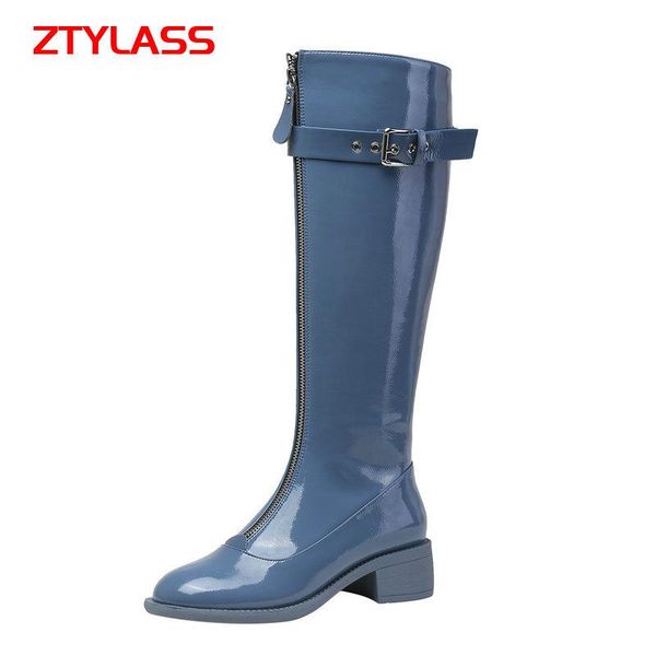 boots fashion patent leather motorcycle low heel women spring autumn knee high buckle winter woman shoes black blue
boots fashion patent leather motorcycle low heel women spring autumn knee high buckle winter woman shoes black blue