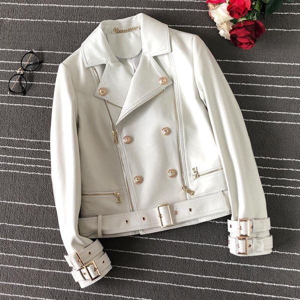 women's leather & faux 2021 womens sheepskin coat white jacket short zipper basic turn-down collar motor biker with belt, Black
women's leather & faux 2021 womens sheepskin coat white jacket short zipper basic turn-down collar motor biker with belt, Black