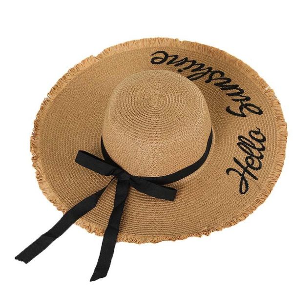 wide brim hats letters print sun for women black ribbon lace up large straw hat outdoor beach summer cap sombreros de mujer, Blue;gray
wide brim hats letters print sun for women black ribbon lace up large straw hat outdoor beach summer cap sombreros de mujer, Blue;gray