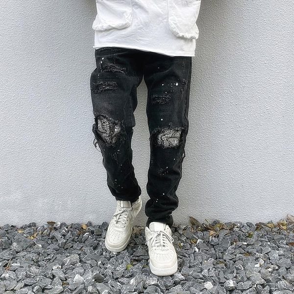 men's jeans icclek high street cashew flower splash ink ripped autumn loose straight-leg casual pants men wide leg, Blue
men's jeans icclek high street cashew flower splash ink ripped autumn loose straight-leg casual pants men wide leg, Blue