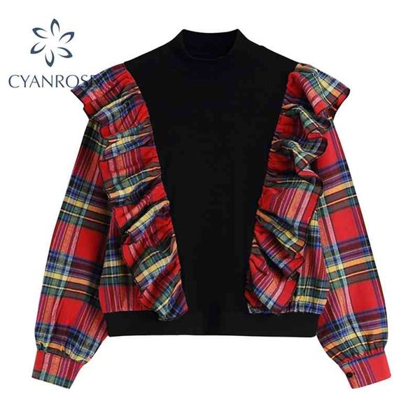 women vintage fake two piece plaid blouse spliced ruffle long sleeve retro ins korean shirt female fashion elegant jumper 210430, White
women vintage fake two piece plaid blouse spliced ruffle long sleeve retro ins korean shirt female fashion elegant jumper 210430, White