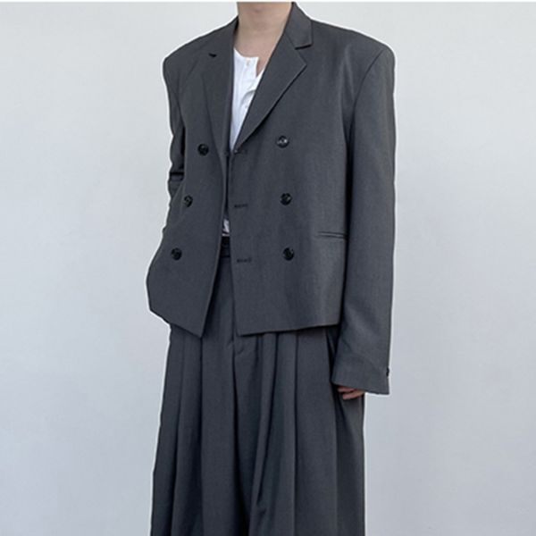 men's wear gray suit coat casual korean double breasted button short blazer for male 2021 autumn coat jackets 9y9095, White;black
men's wear gray suit coat casual korean double breasted button short blazer for male 2021 autumn coat jackets 9y9095, White;black