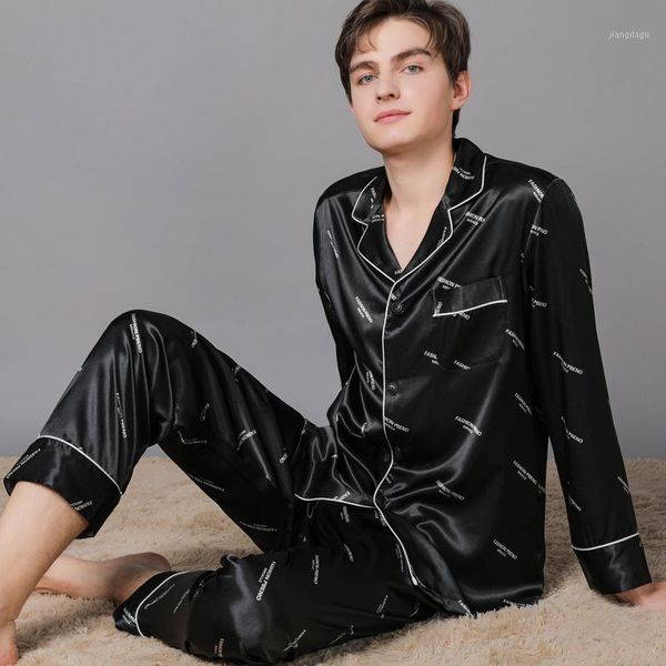 men's sleepwear spring and summer long-sleeved trousers simulation silk pajamas home service sleeping suits for men, Black;brown
men's sleepwear spring and summer long-sleeved trousers simulation silk pajamas home service sleeping suits for men, Black;brown
