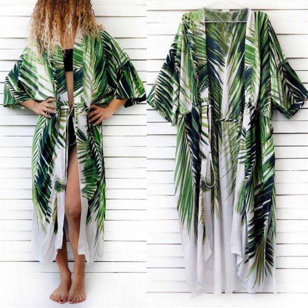 green leaf waist drawcord adjustable high split elegant fashion comfortable cardigan beach blouse holiday long women's swimwear, White;black
green leaf waist drawcord adjustable high split elegant fashion comfortable cardigan beach blouse holiday long women's swimwear, White;black