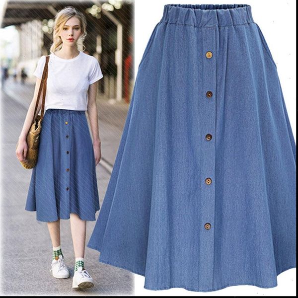 fashion korean womens skirt preppy style denim skirts women solid color long nature waist female big hem casual button jean, Black
fashion korean womens skirt preppy style denim skirts women solid color long nature waist female big hem casual button jean, Black