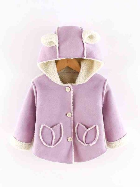 baby double pocket 3d ear design hooded teddy lined coat she, Blue;gray 
baby double pocket 3d ear design hooded teddy lined coat she, Blue;gray