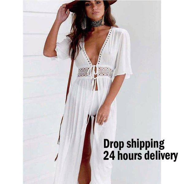 women's swimwear bikini cover up beach long maxi dress women tunic pareo white v neck robe bathing suit beachwear, White;black
women's swimwear bikini cover up beach long maxi dress women tunic pareo white v neck robe bathing suit beachwear, White;black