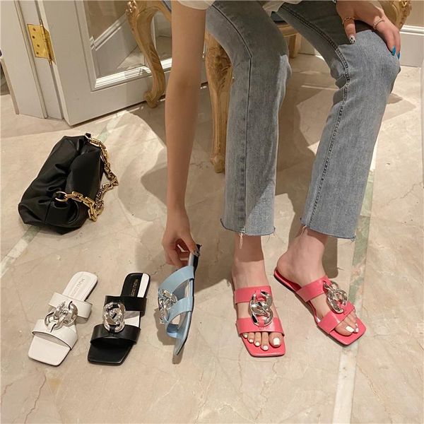 slippers women open toe metal chain hollow slides solid color casual flats shoes woman pink/blue/black/white beach shoe
slippers women open toe metal chain hollow slides solid color casual flats shoes woman pink/blue/black/white beach shoe