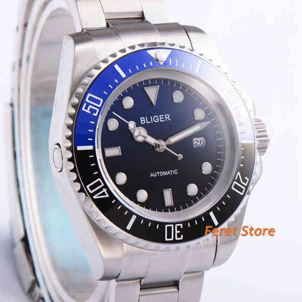black 44mm dial bliger blue cover ceramic luminous marks date glass rvs case automatic movement men's watch, Slivery;brown
black 44mm dial bliger blue cover ceramic luminous marks date glass rvs case automatic movement men's watch, Slivery;brown