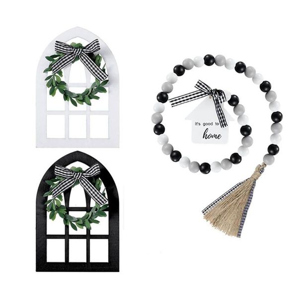 novelty items wooden farmhouse window tiered tray decoration rustic mount frames and black white wood bead garland
novelty items wooden farmhouse window tiered tray decoration rustic mount frames and black white wood bead garland