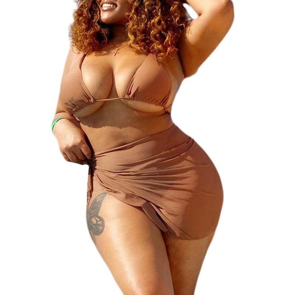 one-piece suits 3pcs ladies beachwear suit, summer women solid color hanging neck tie up split swimwear + overskirt for holiday vacatio 
one-piece suits 3pcs ladies beachwear suit, summer women solid color hanging neck tie up split swimwear + overskirt for holiday vacatio