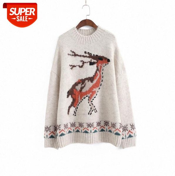 011864 korean style simple christmas deer jacquard half-high neck sweater women loose lazy #j67a, Black;gray
011864 korean style simple christmas deer jacquard half-high neck sweater women loose lazy #j67a, Black;gray