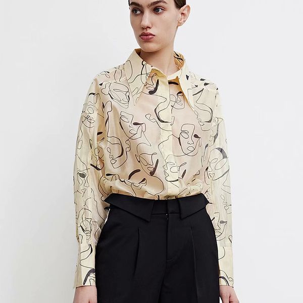 women blouse abstract print long sleeve shirts office lady female single breasted solid turn down collar blouses 210422, White
women blouse abstract print long sleeve shirts office lady female single breasted solid turn down collar blouses 210422, White