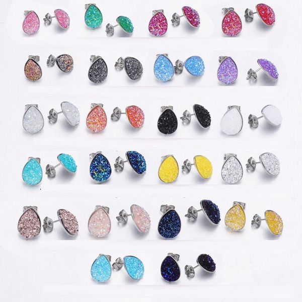 designer waterdrop resin druzy drusy stud earrings teardrop stainless steel handmade studs for women jewelry, Golden;silver
designer waterdrop resin druzy drusy stud earrings teardrop stainless steel handmade studs for women jewelry, Golden;silver