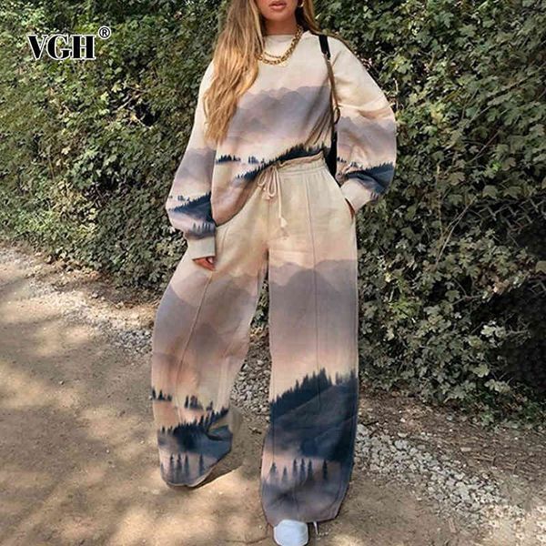 vgh spring casual two piece set for women o neck long sleeve high waist pants loose print suits female fashion new 210421, White
vgh spring casual two piece set for women o neck long sleeve high waist pants loose print suits female fashion new 210421, White